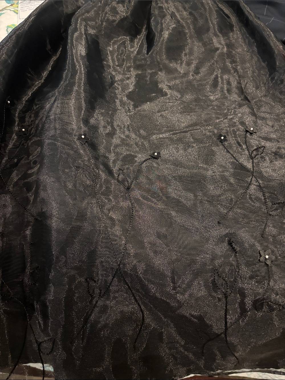 Women's fancy black skirt with flower embroidery and pearls